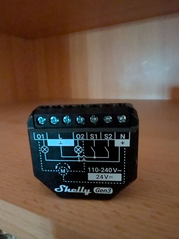 Shelly Gen3 Unterputz-Relais mit Anschlussbelegung (O1, L, O2, S1, S2, N)