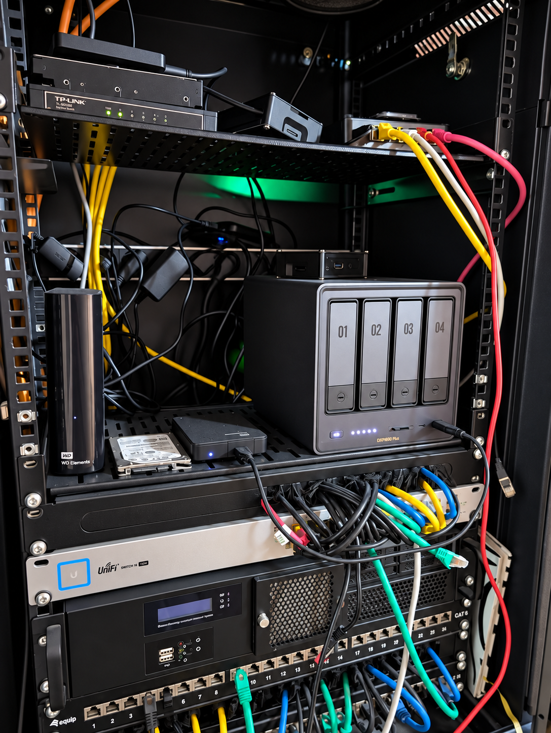 Mein Homelab mit Ugreen NAS, UniFi-Switch und Netzwerkverkabelung